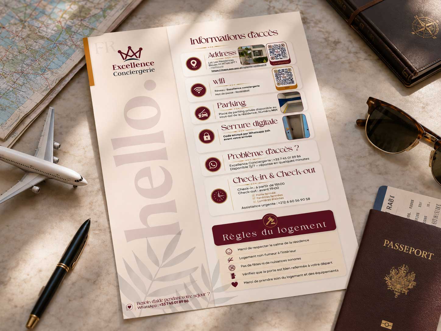Guide d'accueil Excellence Conciergerie avec informations d'accès et consignes de séjour